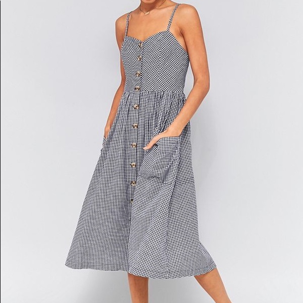 Long button down gingham dress